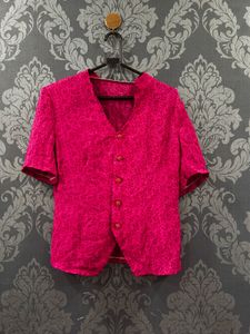 Korean Elegant Pink Printed Blouse