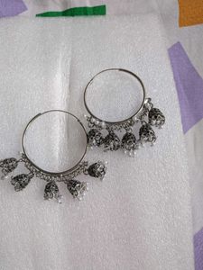 Silver Jhumka Hoop Earrings with Pearls