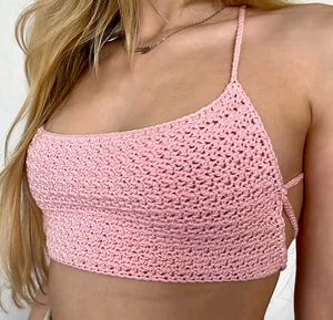 Pink Crochet beach Crop Top