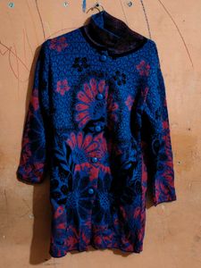 Kashmiri Style Woollen Pheran Winter Dress with Fl