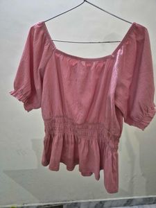 Chic Pink Square Neck Puff Sleeve Top