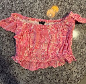 HWW crop top, summer print, pink, S size