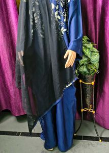 Embroidered Burqa & dupatta Navy Blue Embroidery