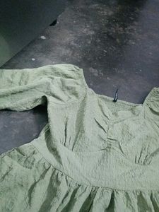 Light Green Puff Sleeve Smocked Dress