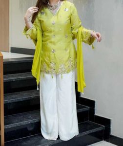 Lime Green Kurta with White Palazzos