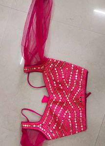 Navy &amp; Pink Embellished Lehenga Skirt