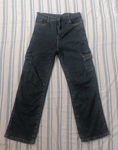 Women's Dark Wash Cargo Jeans