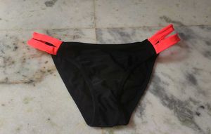 Black Bikini Bottom with Coral Accents