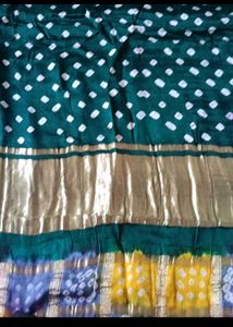 new only one time us Green Bandhani Saree with Gol