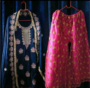 Elegant Blue Kurta with Pink Palazzo