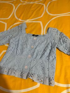 Light Blue Eyelet Square Neck Top