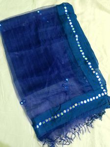 Royal Blue Mirror Work Tissue Dupptta 💙