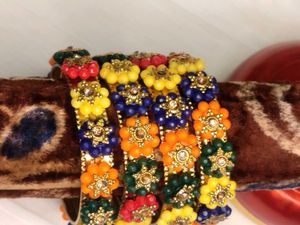 Vibrant Beaded Flower Bangles
