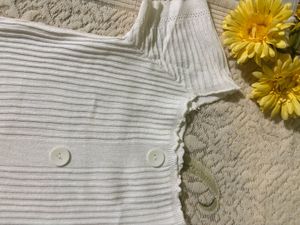 White Ribbed Button-Up Top