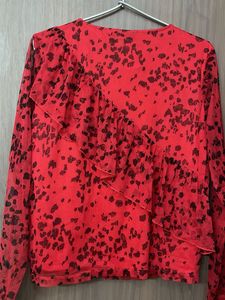 Red Leopard Print Ruffle Top