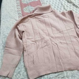Cozy Pink Cable Knit Turtleneck Sweater