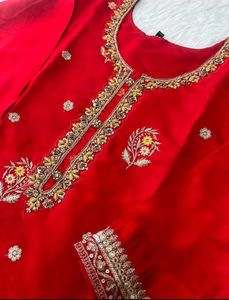 Red Embroidered Kurta Set