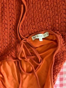 Orange Crochet Bodycon Maxi Dress | Halter Neck |