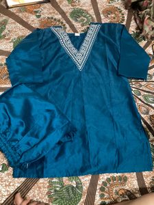 Teal Embroidered Kurta Set