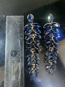 Sparkling Blue Crystal Leaf Dangle Earrings