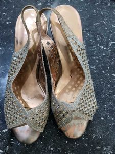 Embellished Gold Wedge Sandals