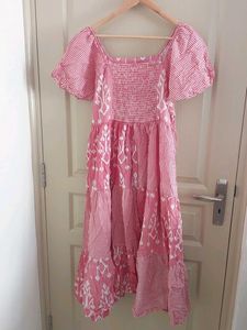 Pink & White Tiered Midi Dress
