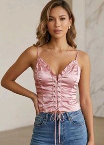 Satin Lace-Up Corset Top