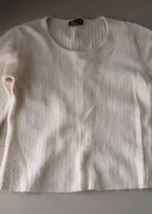 Cream Ribbed Long Sleeve Top