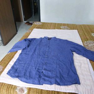 Men's Blue Band Collar Shirt