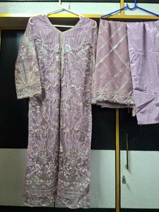 Lavender Embroidered Kurta Set