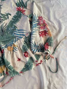 Tropical Floral Print Peplum Top