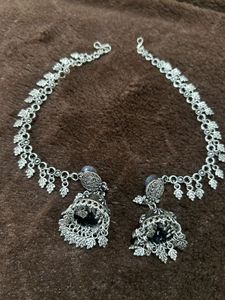 Oxidized Silver Jhumka with chain