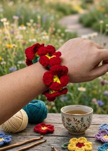 Handmade Crochet Flower Scrunchie