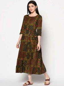 Patterned Fit &amp; Flare Midi Dress / Kurti