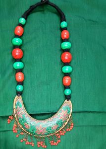 Turquoise Green And Red Necklace. Chandra Haar.
