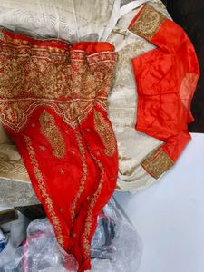 Red Embroidered Blouse and lehenga