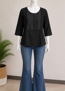 Black Embroidered Button-Up kurti Top