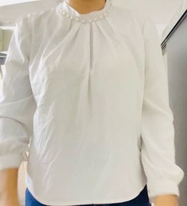 Elegant Pearl Neckline White Top