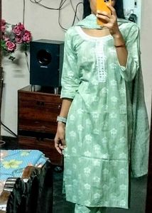 Floral Print Cotton Kurta Set with Mirror Detail