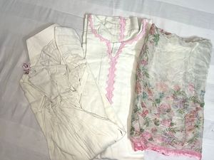 Elegant White Kurta Set with Floral Dupatta