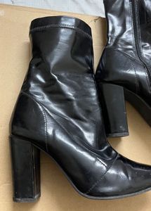 Black Faux Leather Ankle Boots