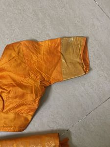 Elegant Orange Saree with Golden Border