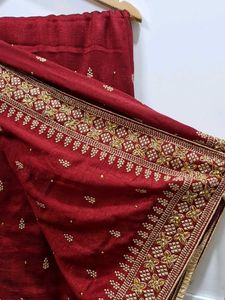NEW Maroon Embroidered Silk Saree
