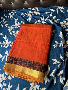 Orange & Black cotton Saree with blouse