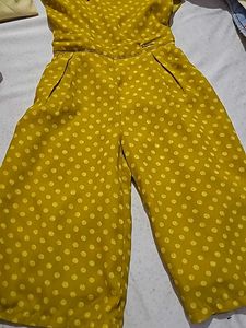 Yellow Polka Dot Cold Shoulder Jumpsuit