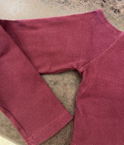 Maroon Off-Shoulder Long Sleeve Crop Top