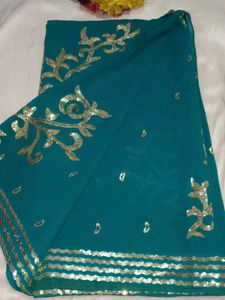 Teal Embellished Saree with blouse