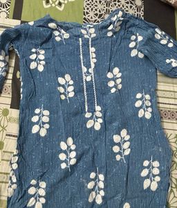 Blue Printed Cotton Kurta