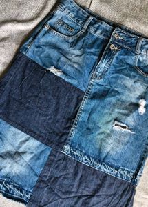 10286. Patchwork Denim Mini Skirt