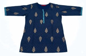 Navy Blue Kurta with Golden Leaf Print